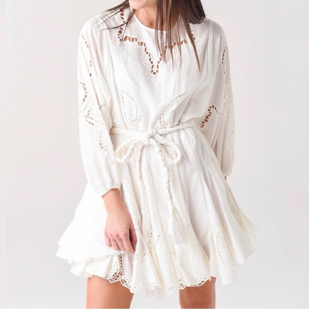 RHODE White Mini Dress with Lace Details